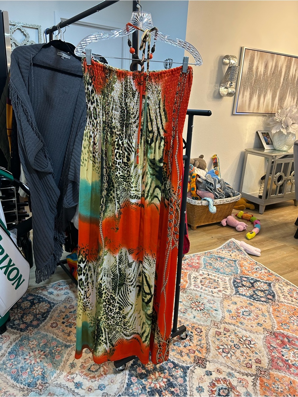 Boho Printed Maxi Skirt in Orange and Green